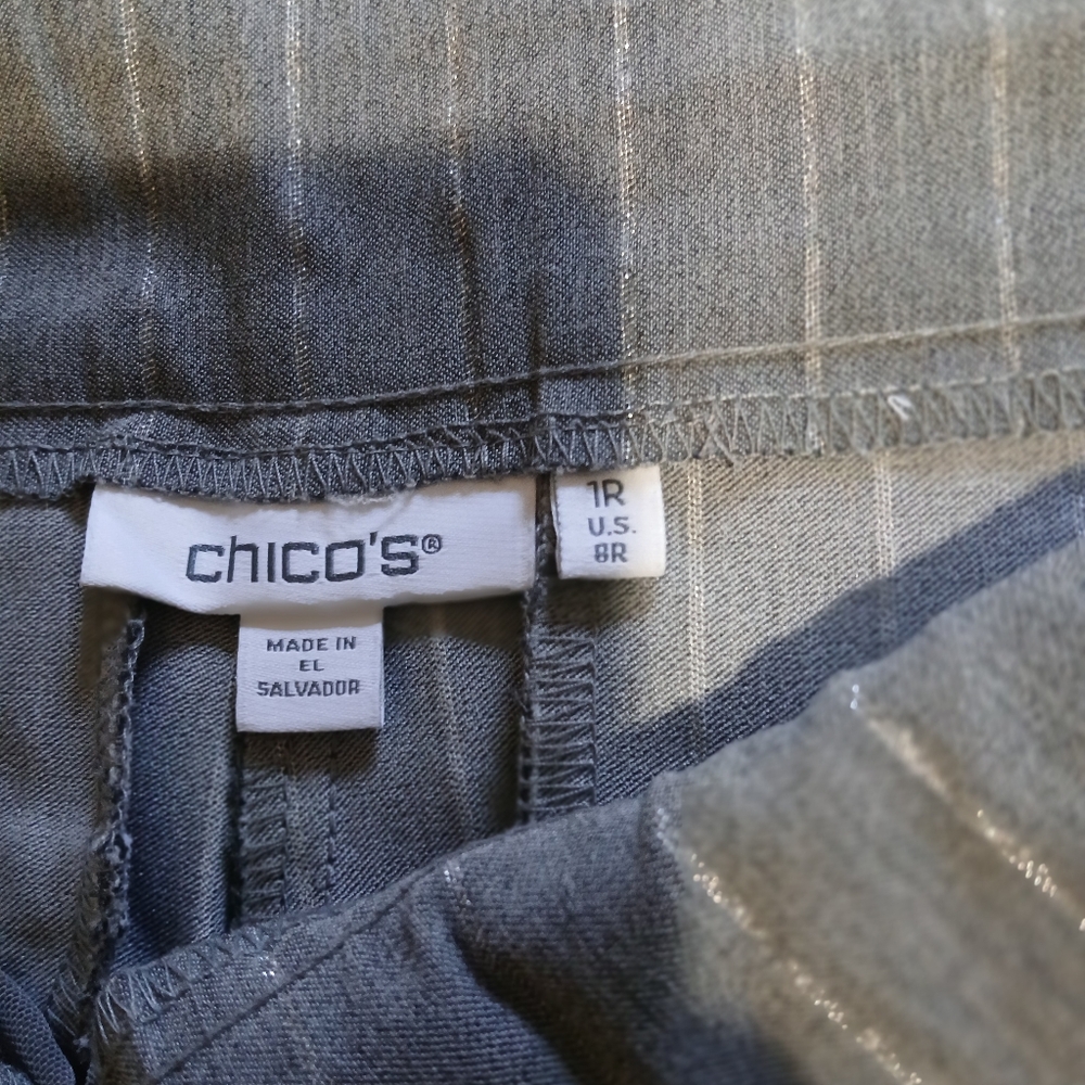 Chico's Metallic Gray Pinstripe Top